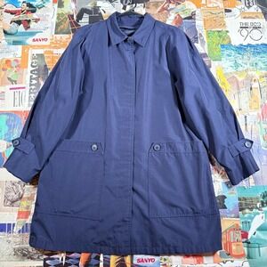 London Fog Trench‎ Coat Size 12 Blue Button Front Pockets Classic